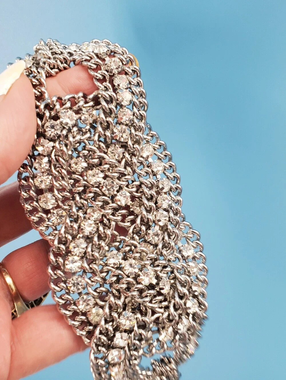 Vintage SPARKLY woven chain and rhinestone bracelet